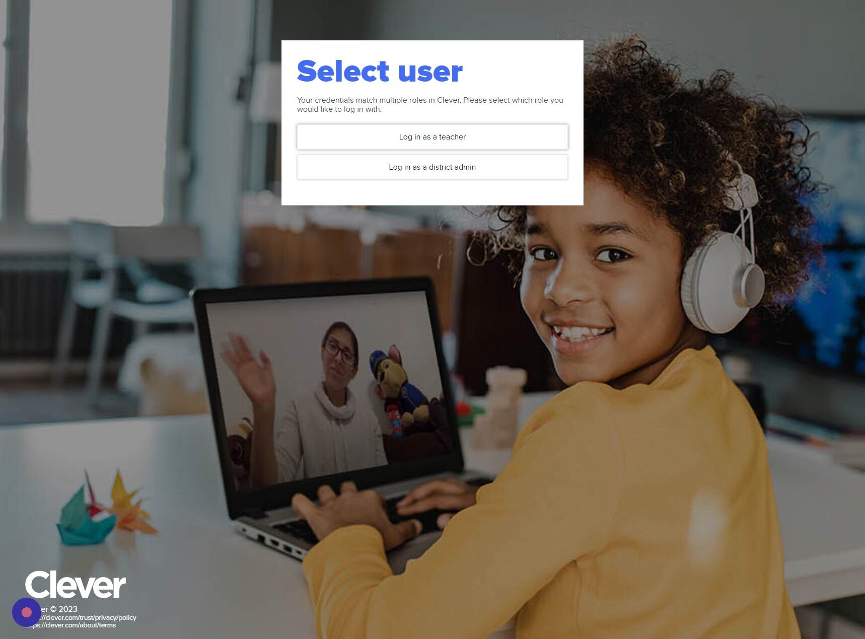 Screenshot of: Click "Log in as a teacher" if you are given options. 