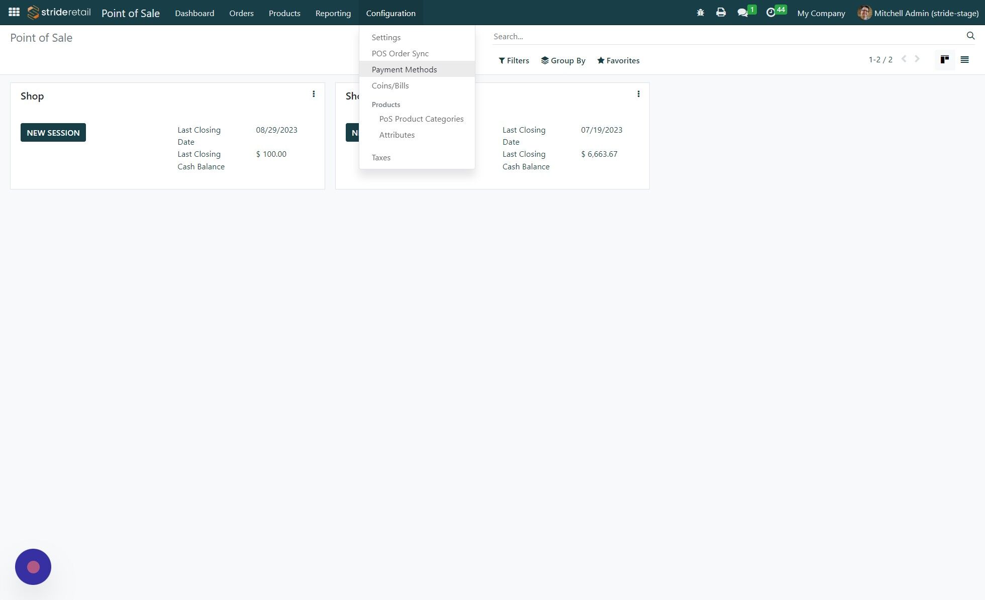 Screenshot of: Click "Payment Methods"
