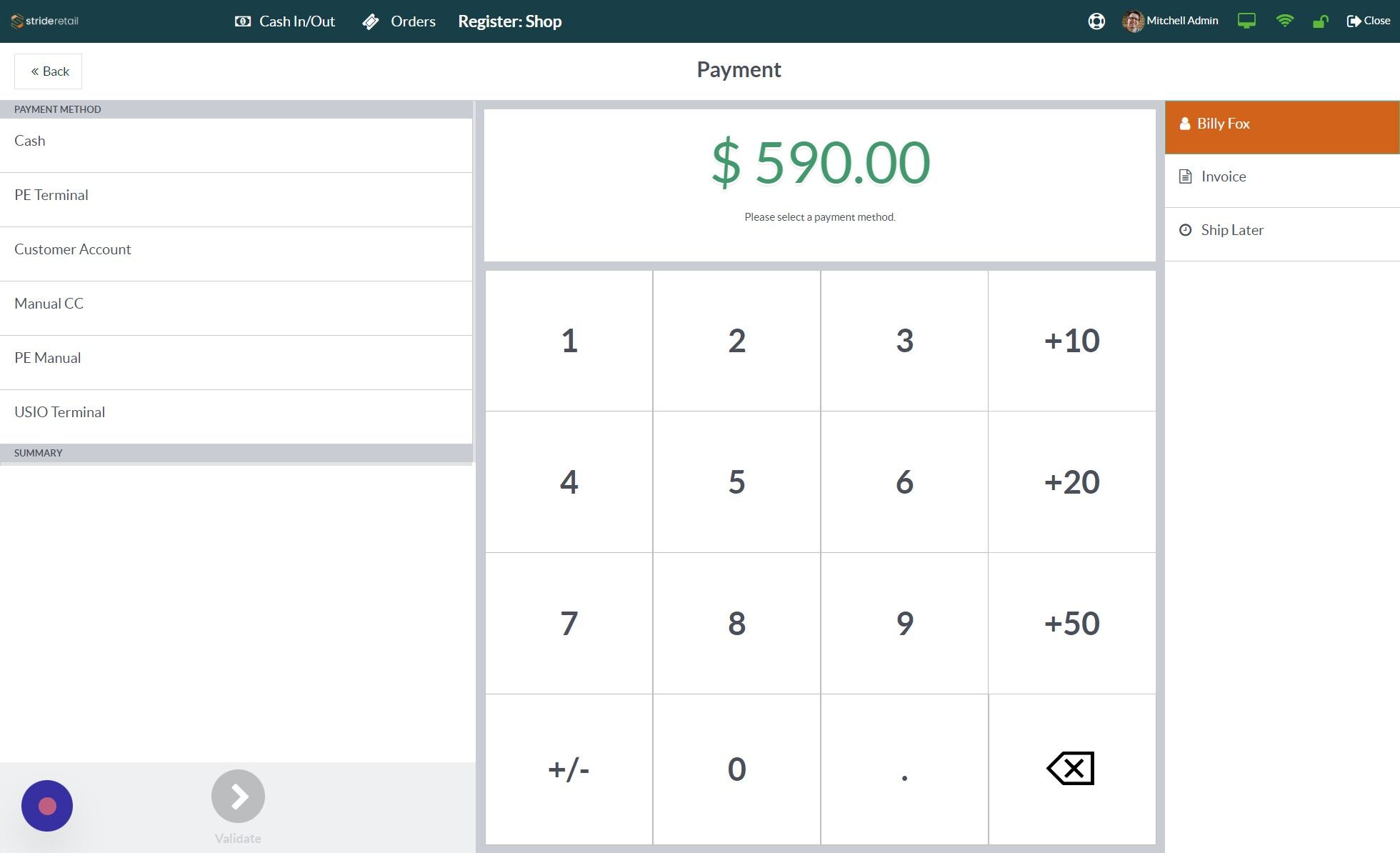 Screenshot of: Click "Cash"