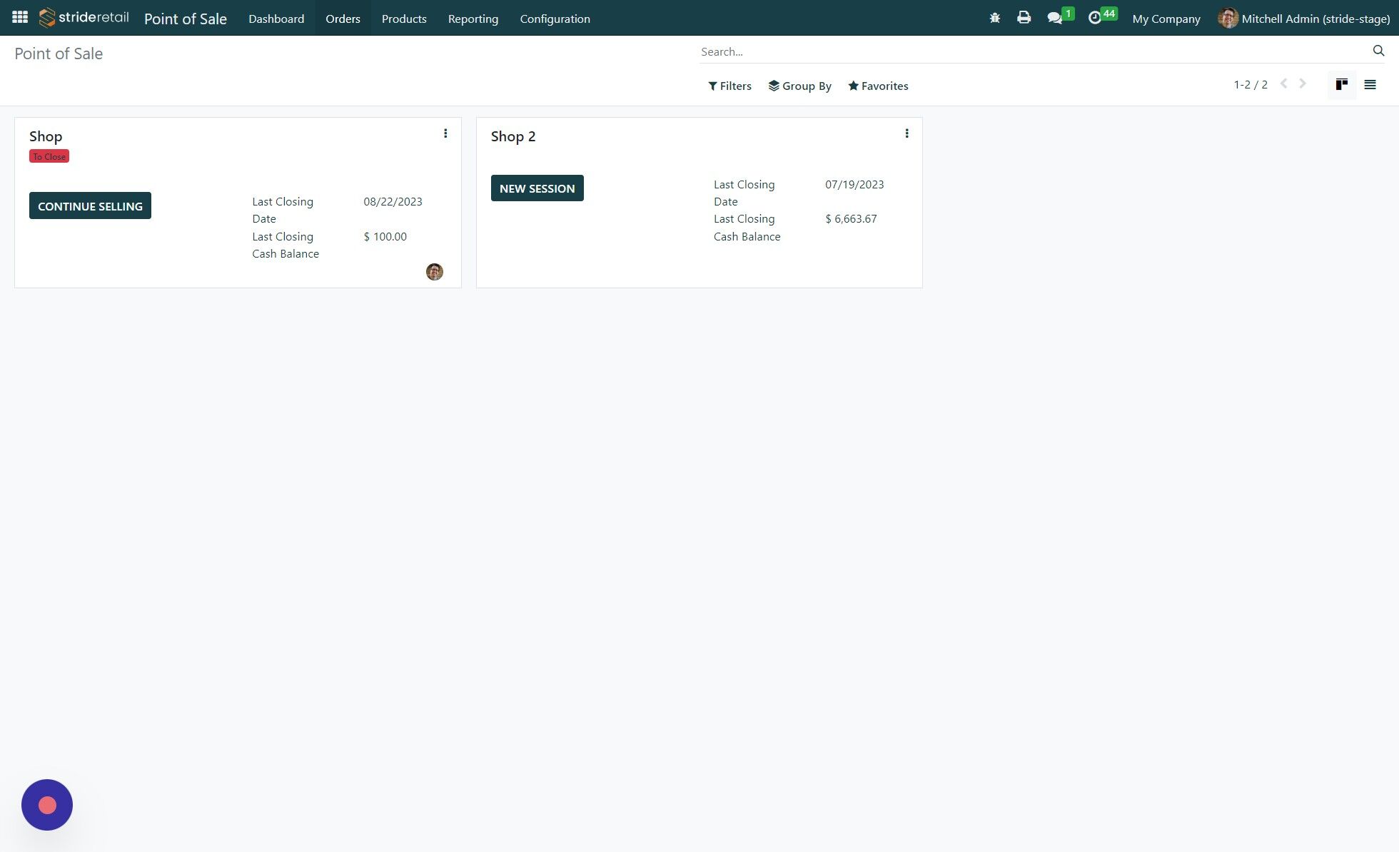 Screenshot of: From the POINT OF SALE click "Orders"