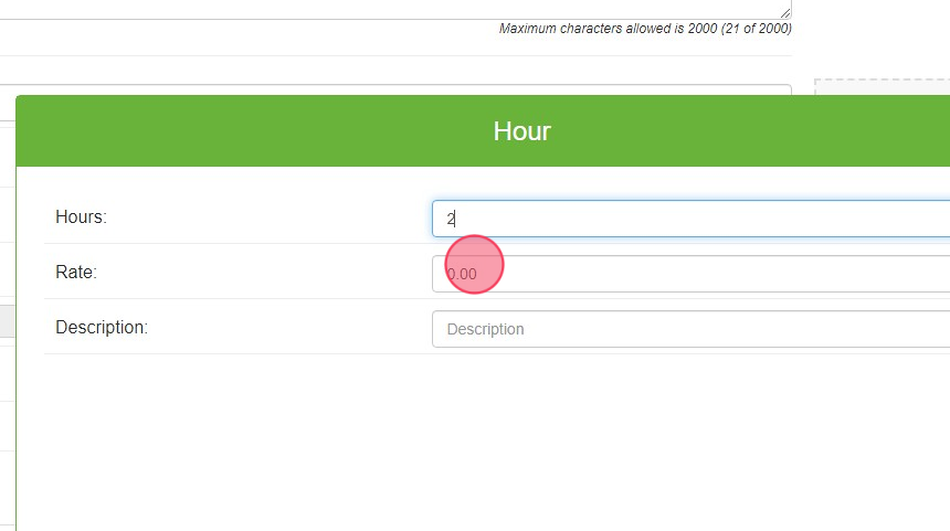 Screenshot of: Click the "Rate:" field.
