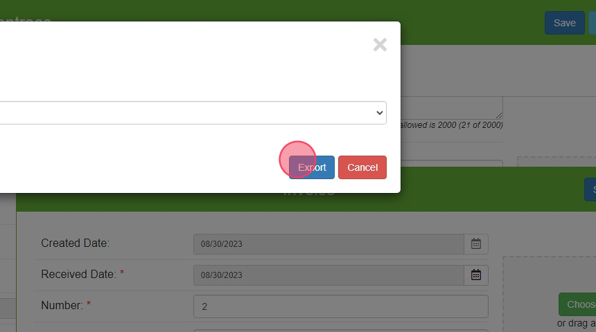 Screenshot of: Click "Export"
