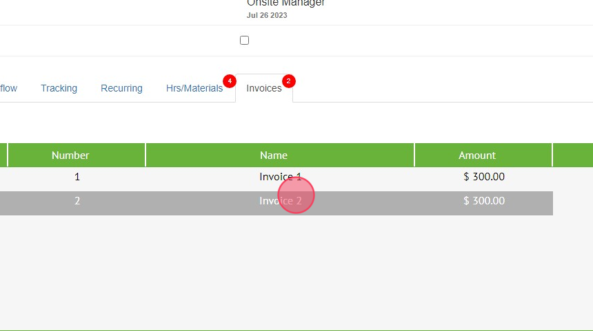 Screenshot of: Click "Invoice," that you created, to get a pdf.