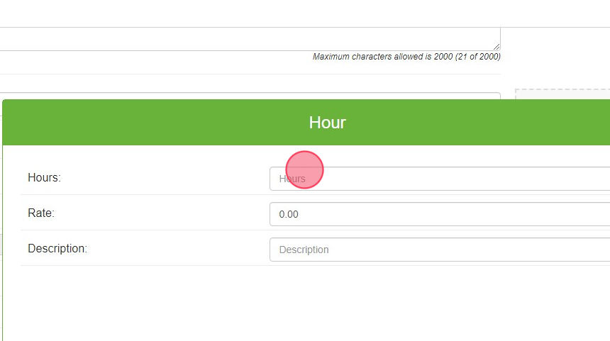 Screenshot of: Click the "Hours:" field.
