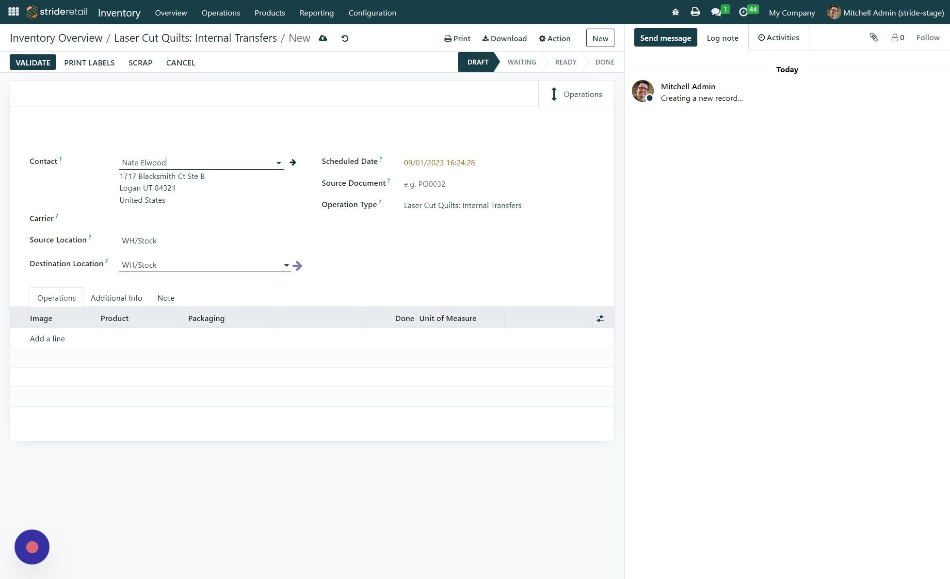 Screenshot of: Enter the contact (can be yourself)\
\
Enter the source and destination location.