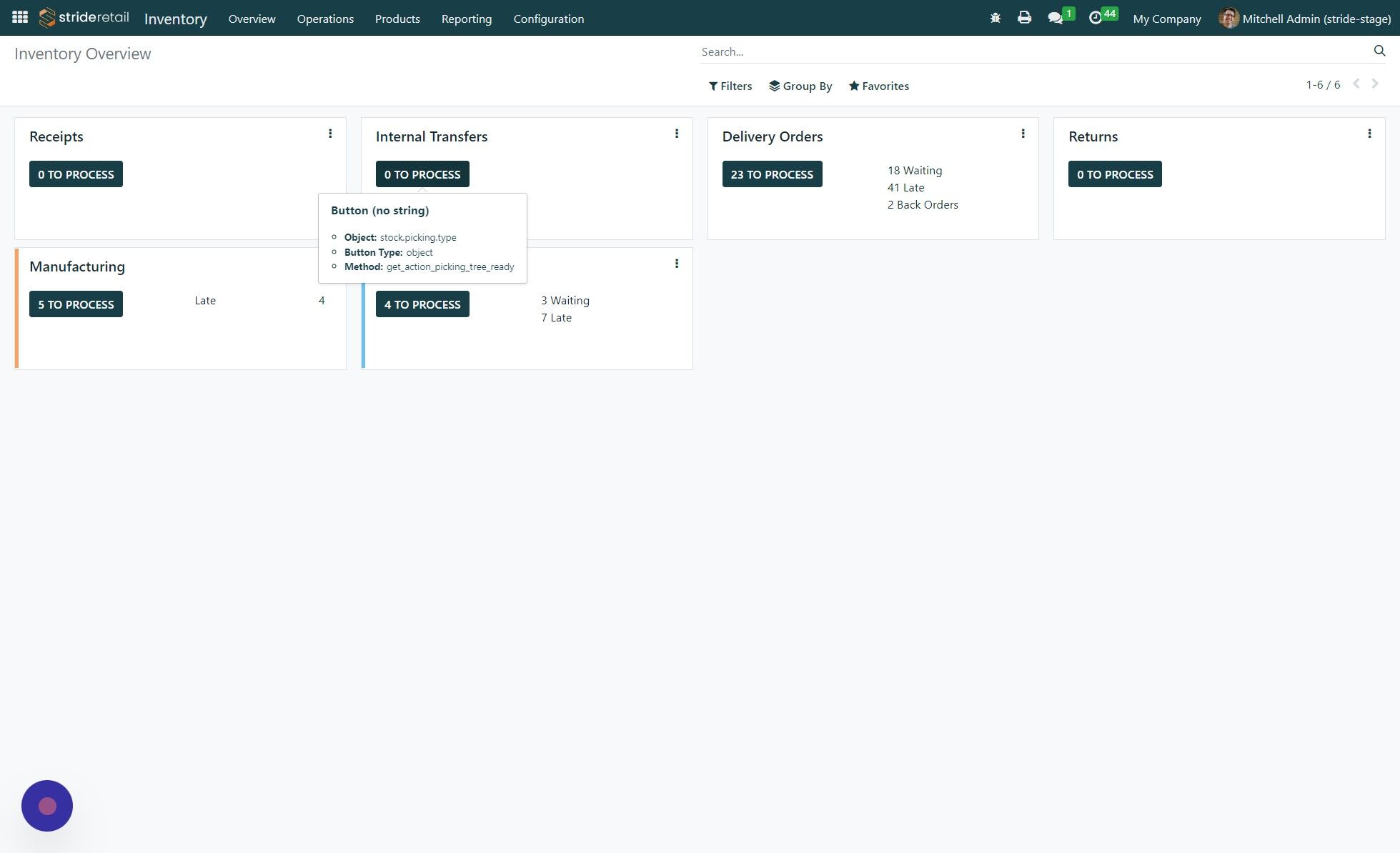 Screenshot of: Go to the Internal Transfers section.