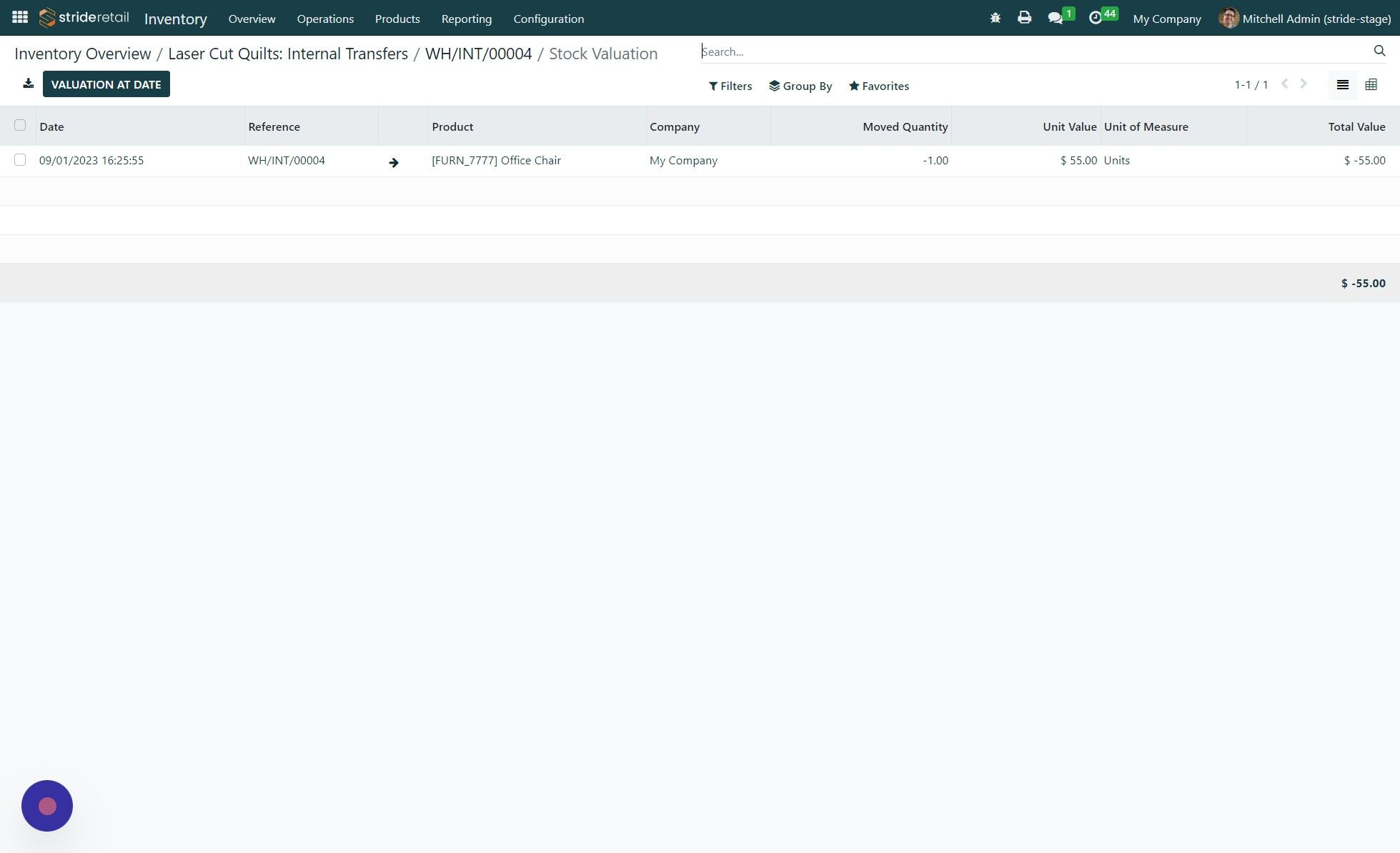 Screenshot of: Click "WH/INT/00004"