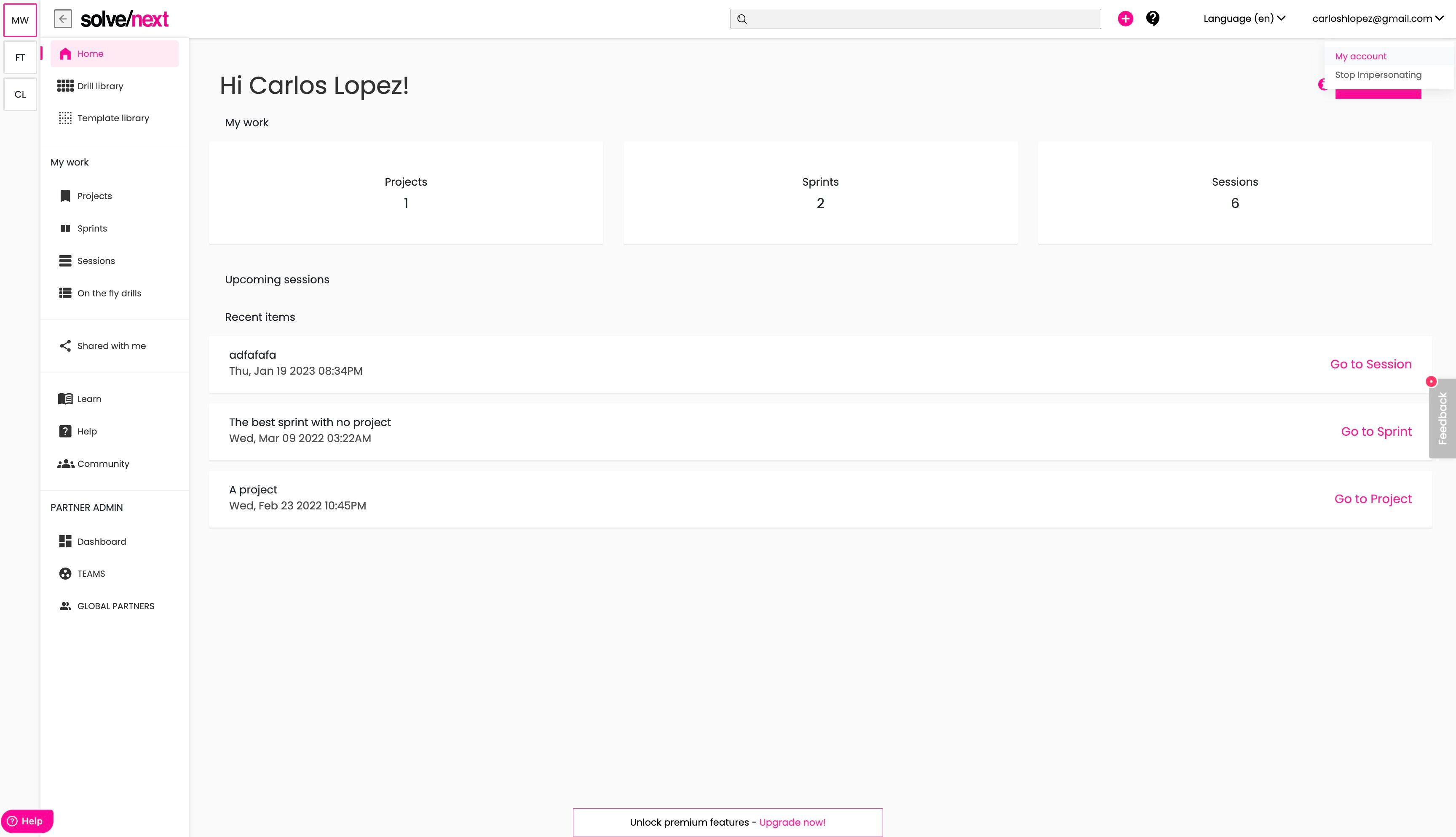 Screenshot of: Click "My account"