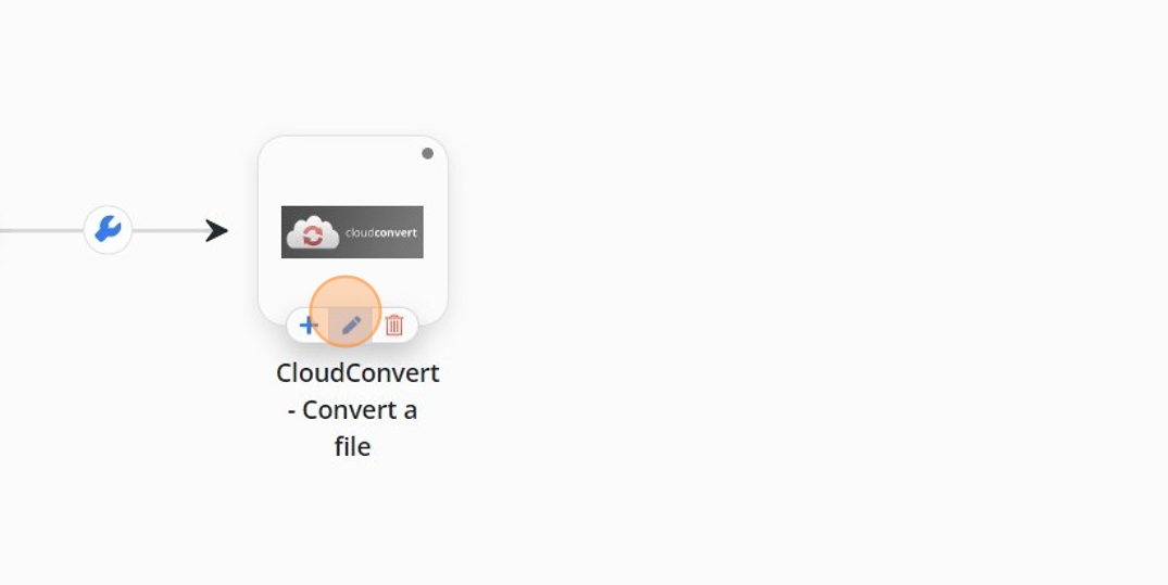 Screenshot of: Click on the "CloudConvert - Convert a file" node.