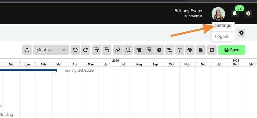 Screenshot of: Navigate to Settings by hovering over your Avatar and clicking "Settings"