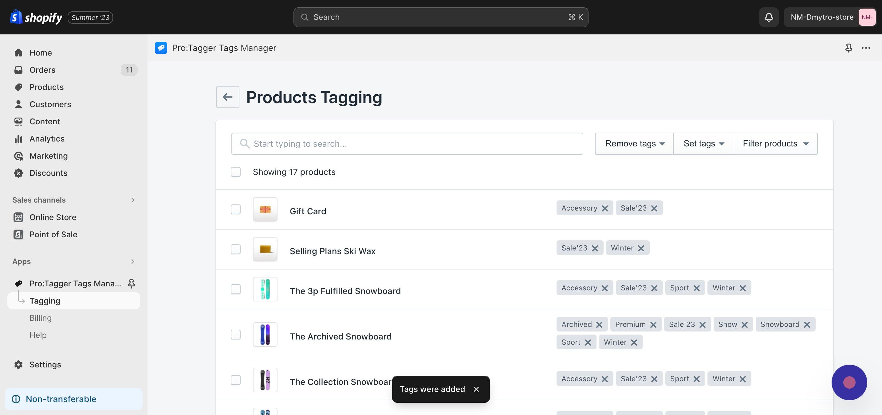 Screenshot of: Select products(s) you want to remove tag(s).