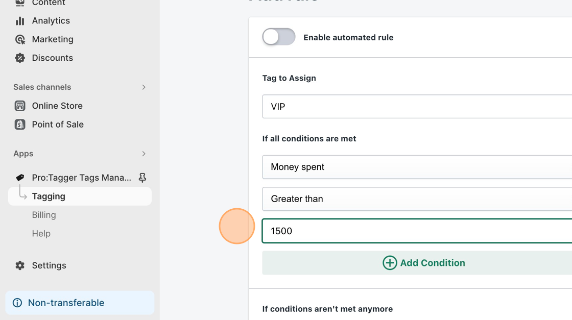 Screenshot of: Fill up all necessary conditions to apply auto-tag