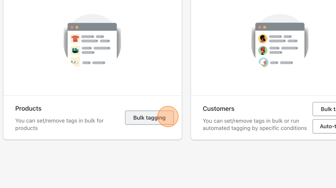 Screenshot of: On the app's dashboard click "Bulk tagging".