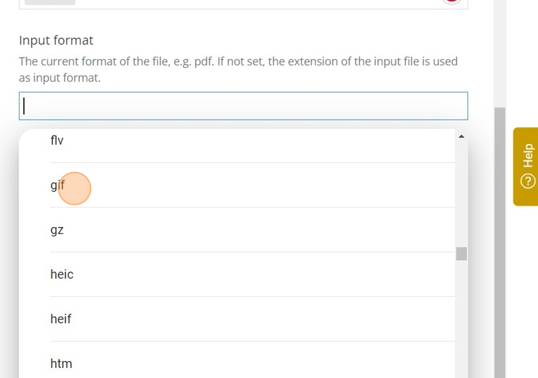 Screenshot of: Select "Input format" from the dropdown field.