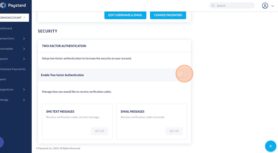 Screenshot of: Click here to enable the 2FA Authentication