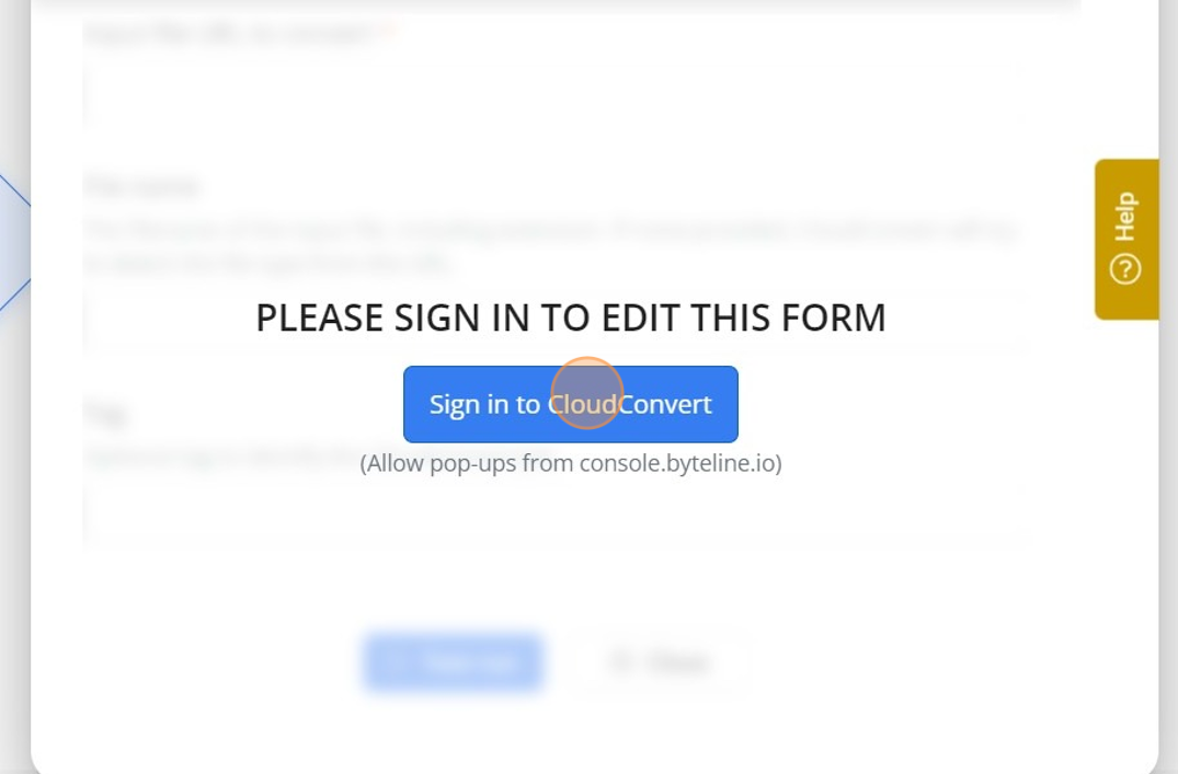 Screenshot of: Click on the "Sign in to CloudConvert".