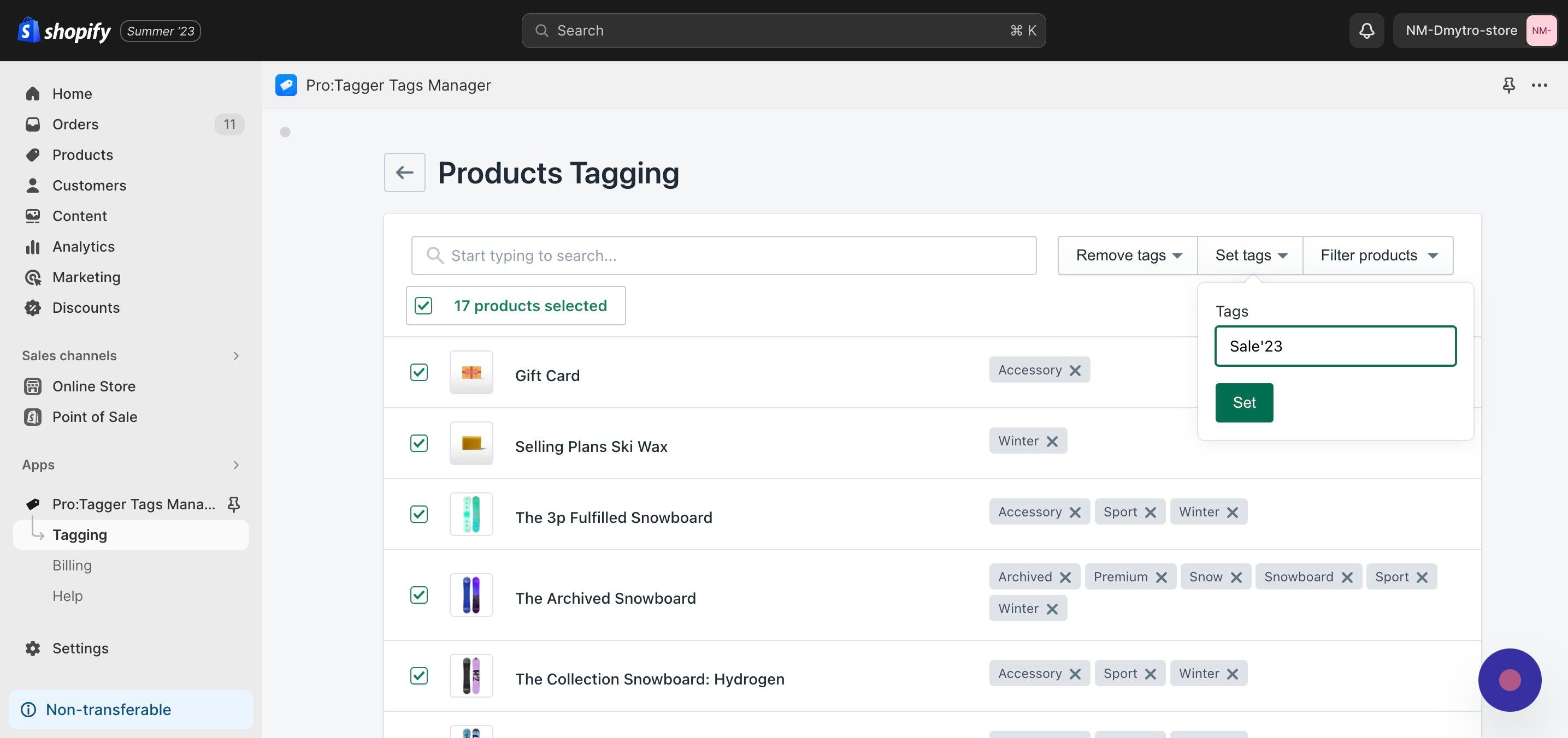 Screenshot of: Click "Set tags", enter the tag name in opened menu and click "Set".