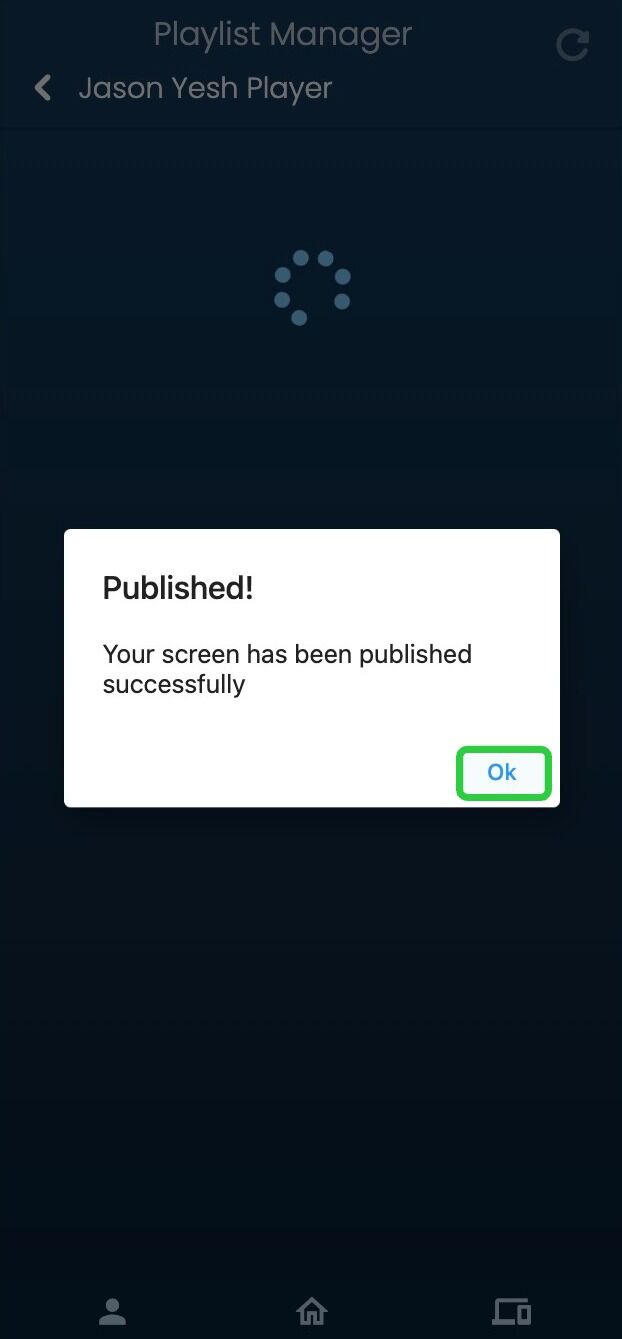 Screenshot of: This message will pop up when your content list has been published successfully. Click on 'Ok'.