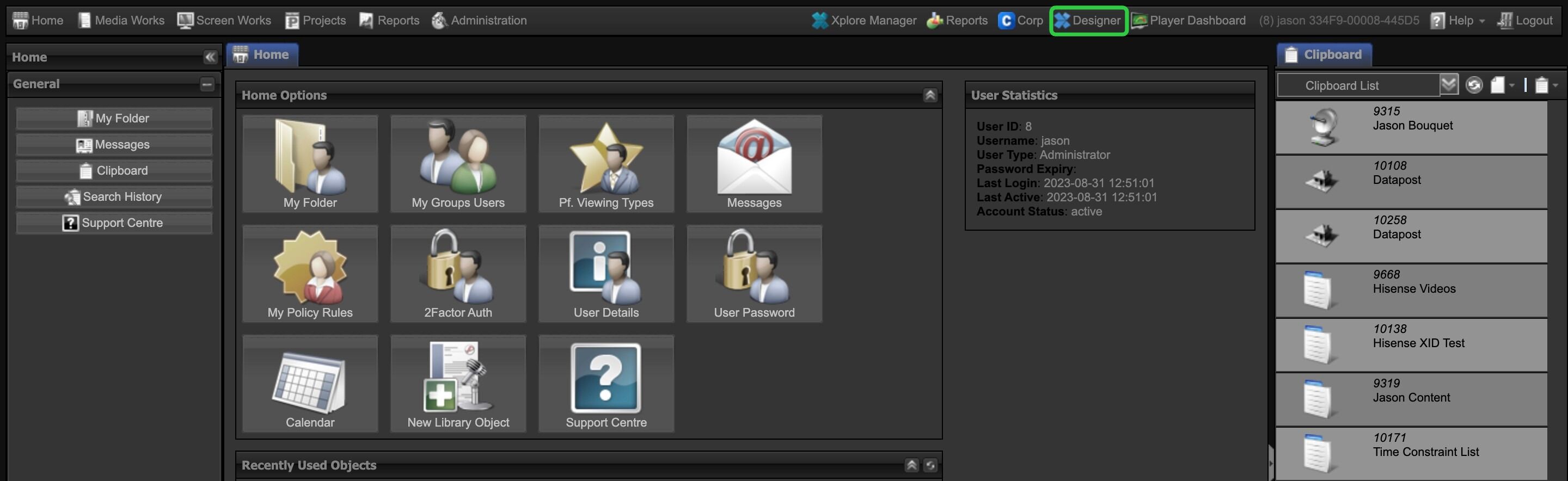 Screenshot of: Navigate to your nfinityX server and click on the Designer icon in the top right of the interface site.