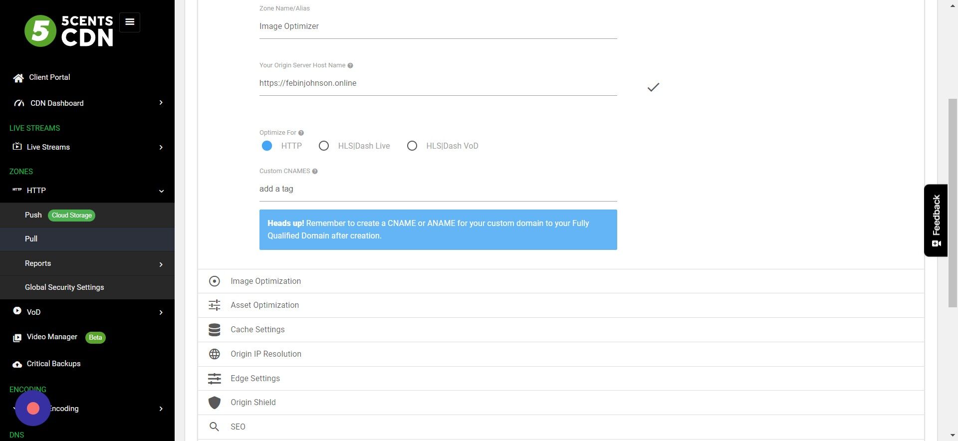 Screenshot of: In Optimize For, select HTTP