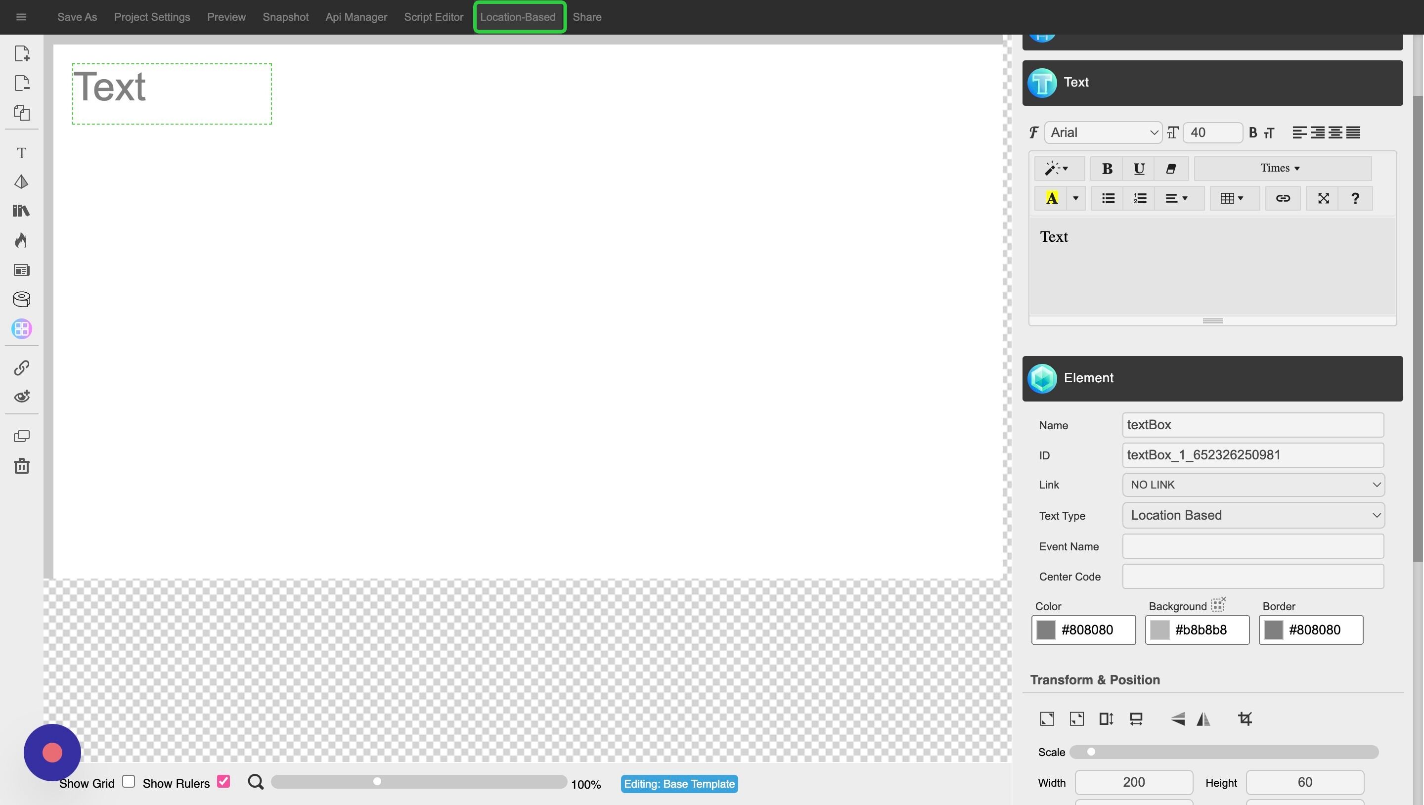 Screenshot of: Now click on the 'Location Based' tab on the menu bar above the canvas.