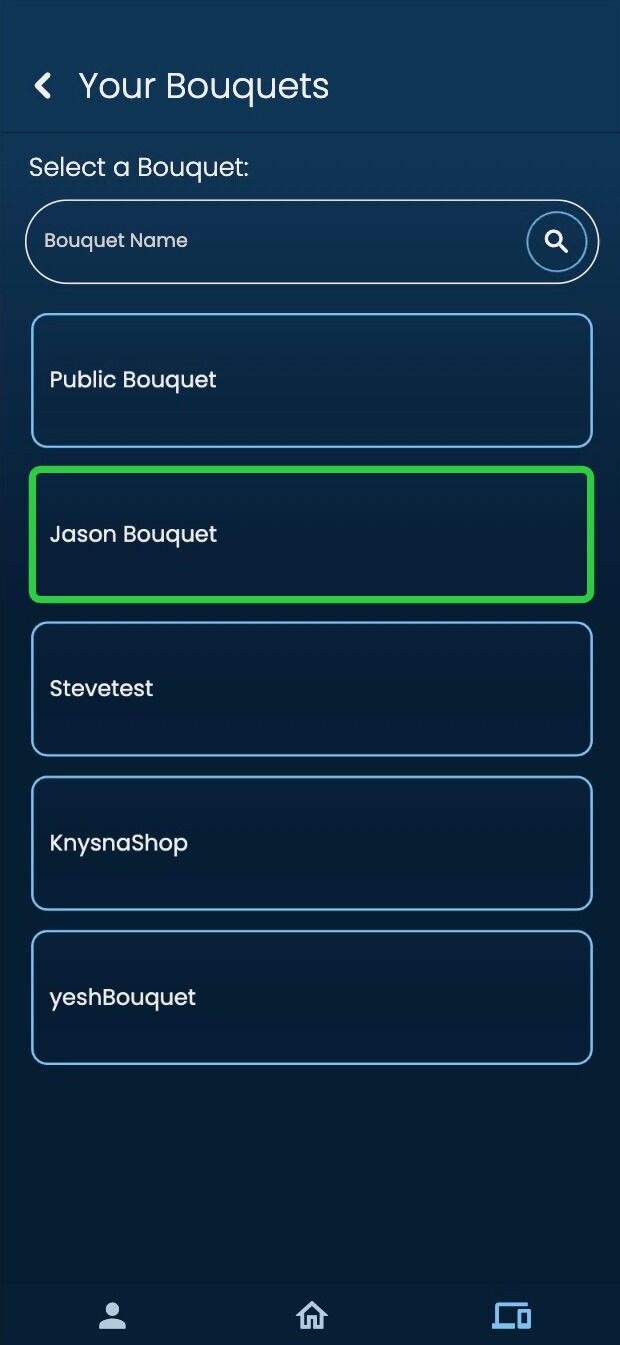 Screenshot of: Select your Bouquet