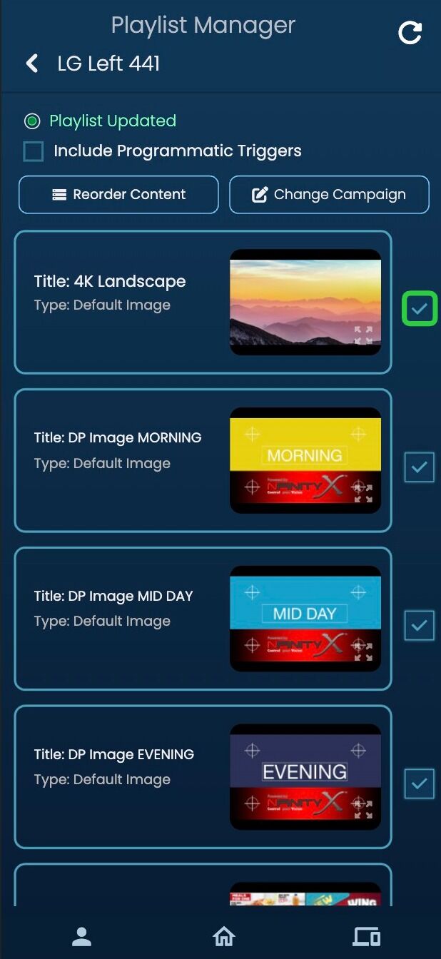 Screenshot of: Any editing to the playlist that you could try to do will not work. In this example, let's try to make the first piece of content inactive.