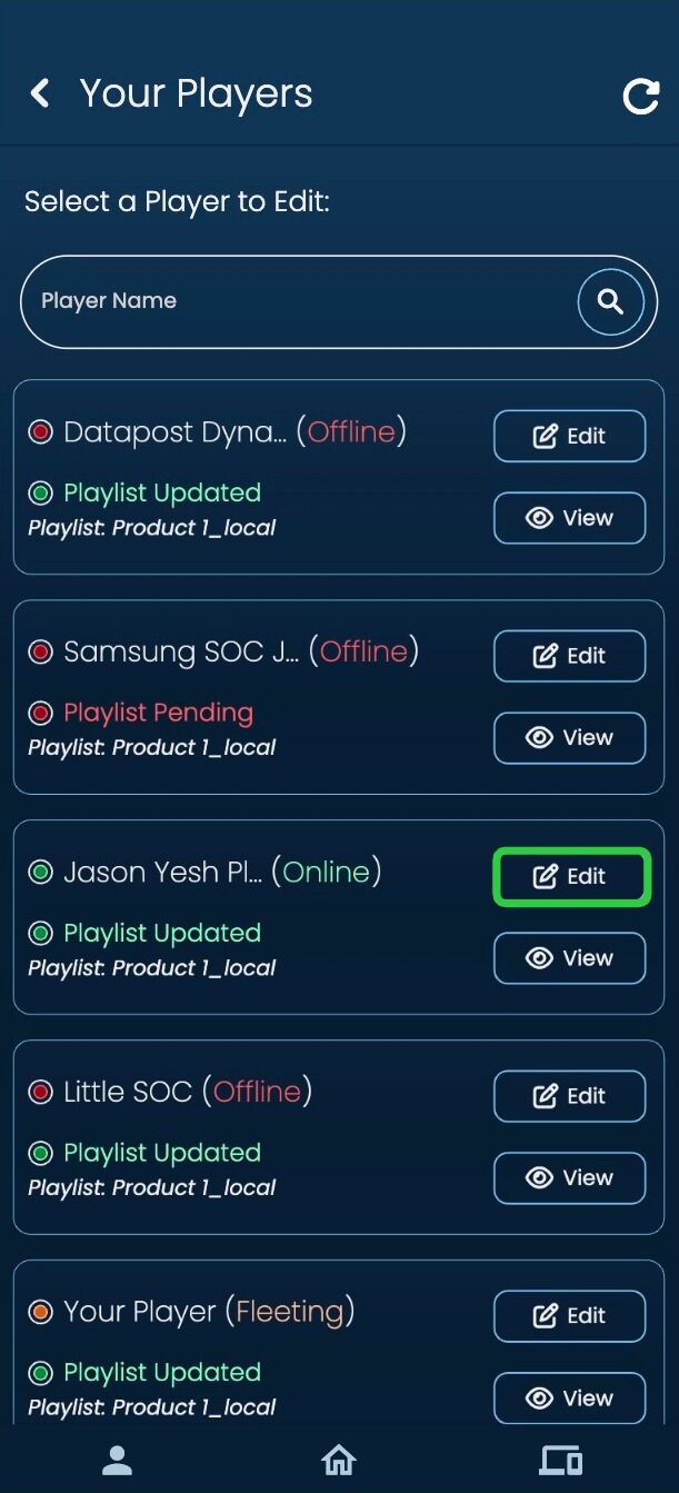 Screenshot of: Click the 'Edit' button on the player that you wish to edit.