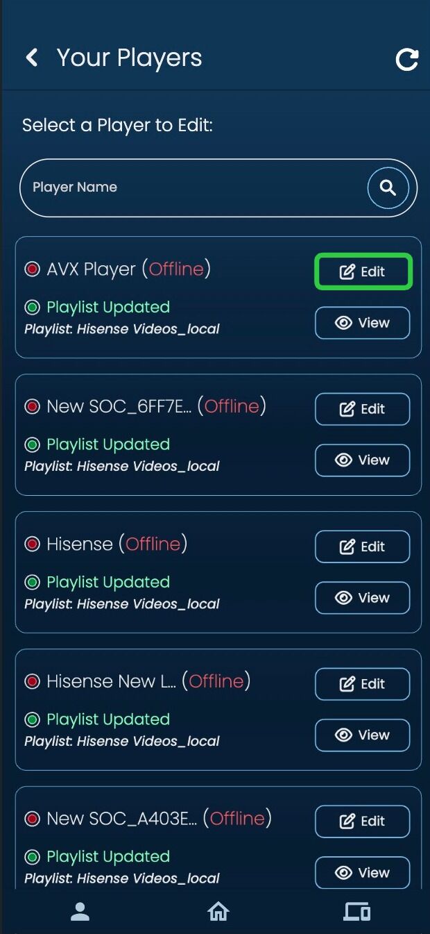 Screenshot of: Click the 'Edit' button on the player you wish to edit.