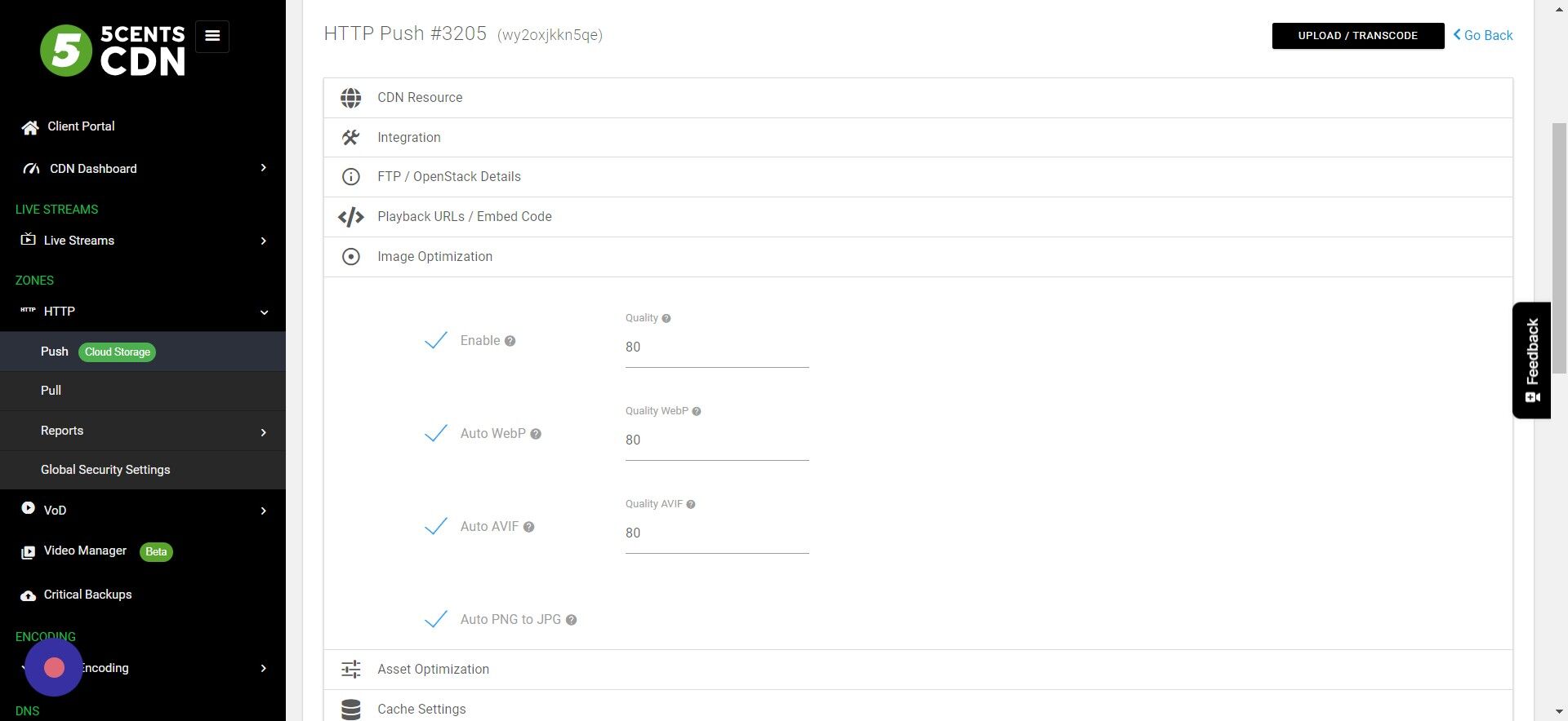 Screenshot of: Enable this option and specify the optimized quality of the image 