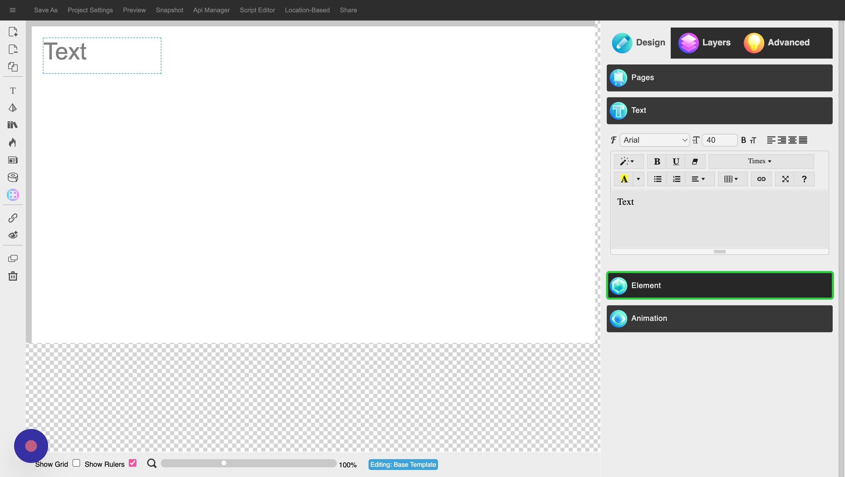Screenshot of: Click on the 'Element' tab on the right.