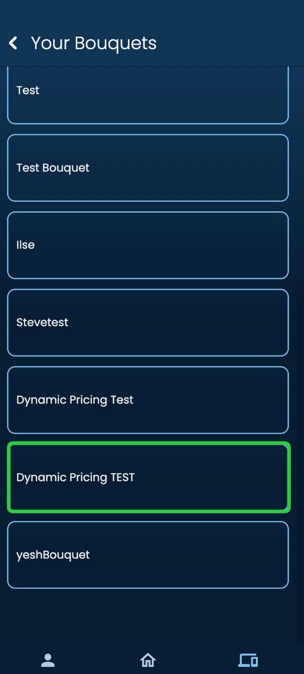 Screenshot of: Select your Bouquet.