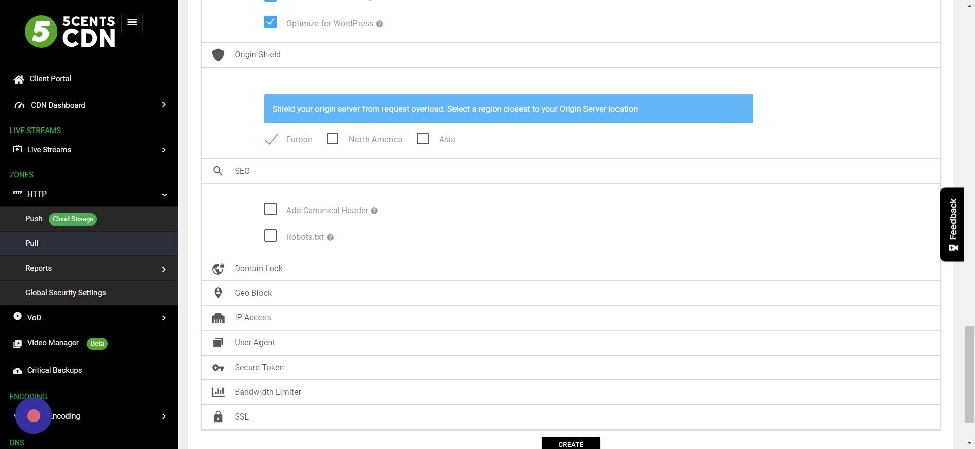 Screenshot of: Security settings: You can enable different security settings. This is optional. 