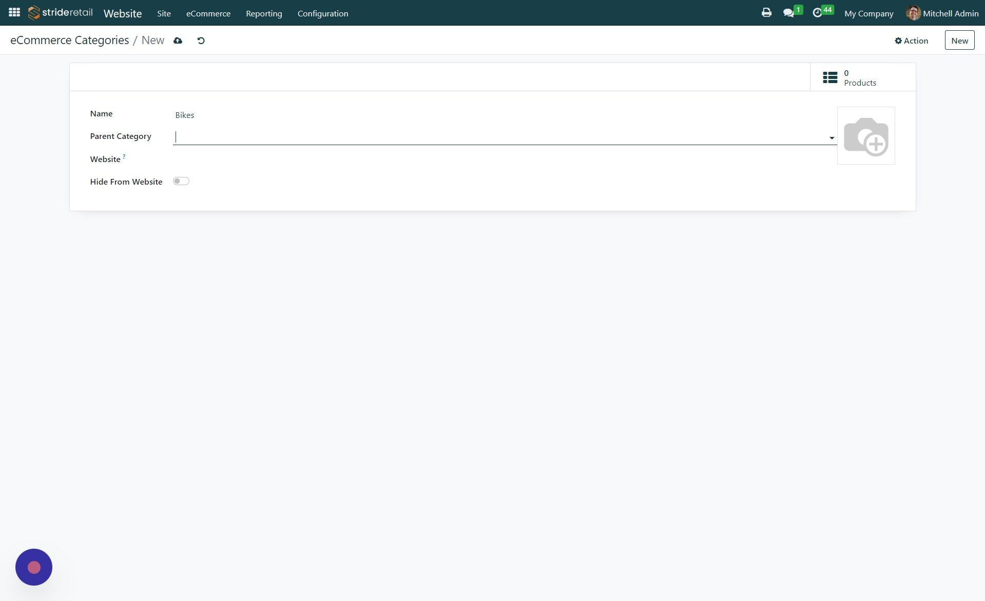 Screenshot of: Click the "Parent Category" field if you want to add a parent category.  Ecommerce categories can be hierarchal if you want them to be.