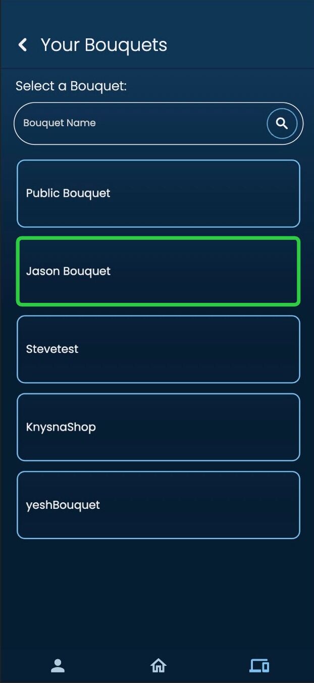 Screenshot of: Select your Bouquet.