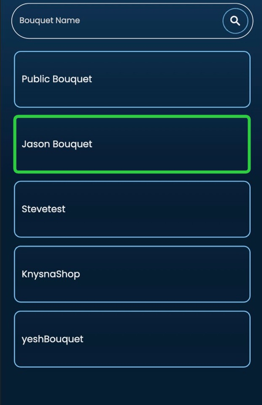 Screenshot of: Select your Bouquet.
