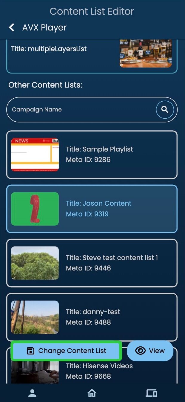 Screenshot of: Once you've selected your content list, click the 'Change Content List' button.