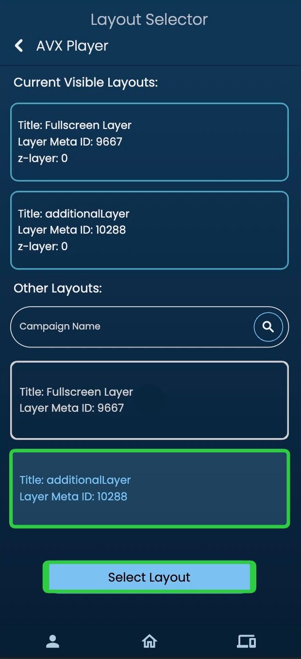 Screenshot of: The top half of the page states which layers are available, and the bottom is where you can select which one you want to edit. The selected layer will highlight in blue, as shown in the picture below. Then click the select button.