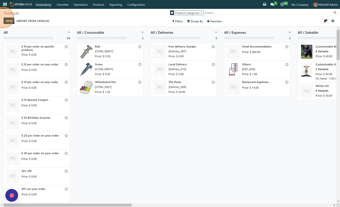 Screenshot of: You can create a product or select an existing product.