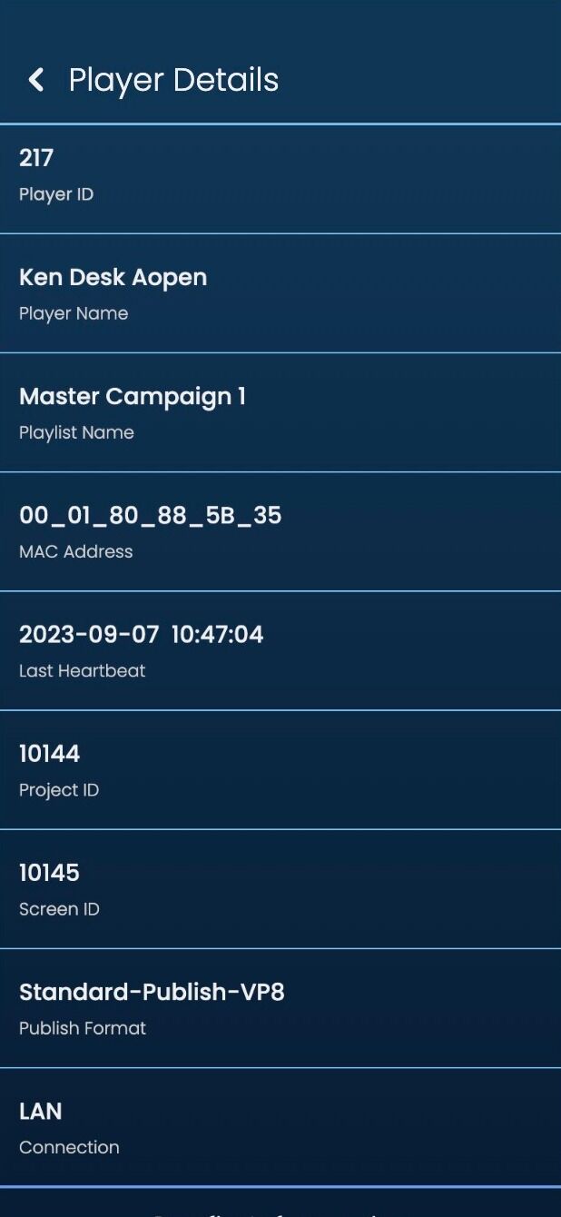 Screenshot of: The 'More Details' button will lead you to a page with more information on the player, config, hardware, software and network information.