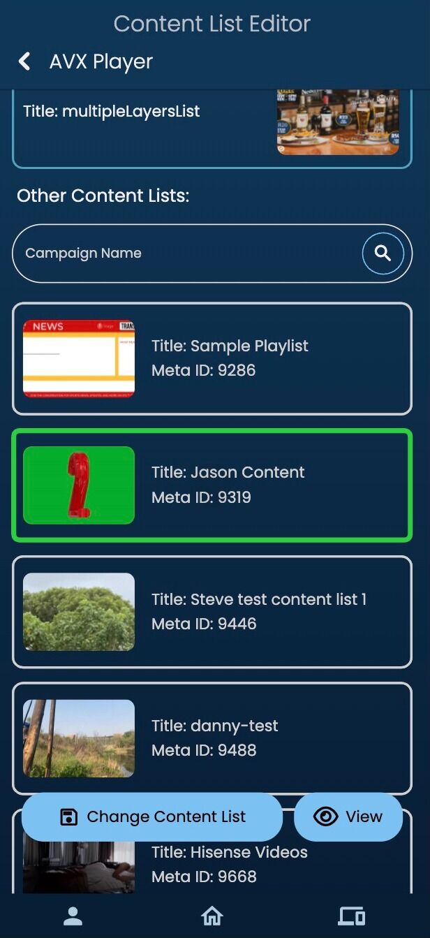 Screenshot of: Select the content list that you want to replace the current one you have.