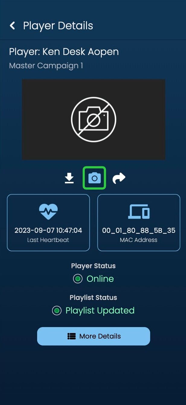 Screenshot of: If your player is online and within a network structure, you can click on the camera button to take a screenshot and see what's happening on your players screen in real time.