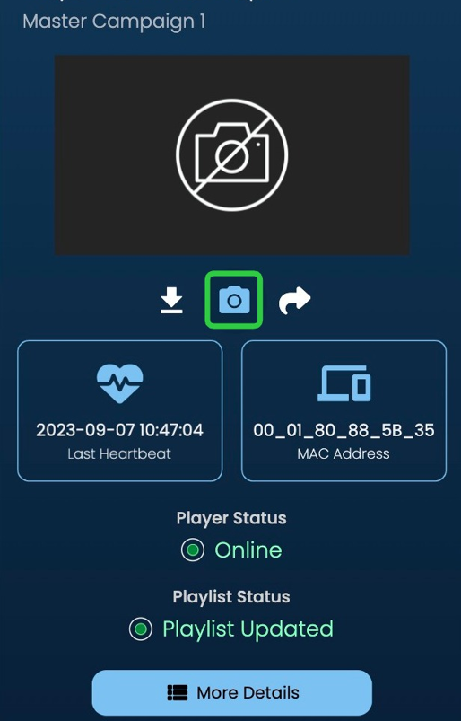 Screenshot of: If your player is online and within a network structure, you can click on the camera button to take a screenshot and see what's happening on your players screen in real time.