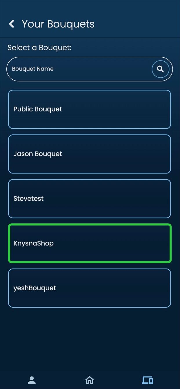Screenshot of: Select your Bouquet.