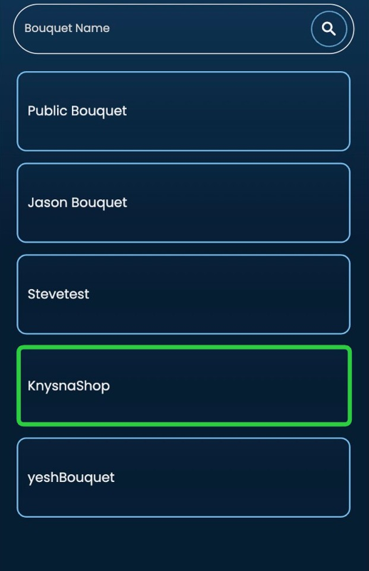 Screenshot of: Select your Bouquet.