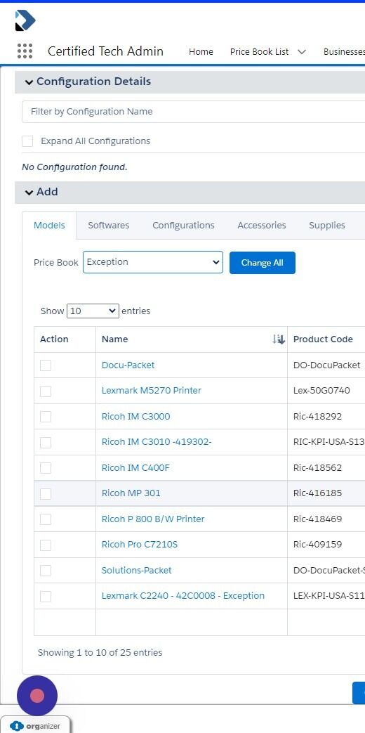 Screenshot of: Choose the Exception Price Book.