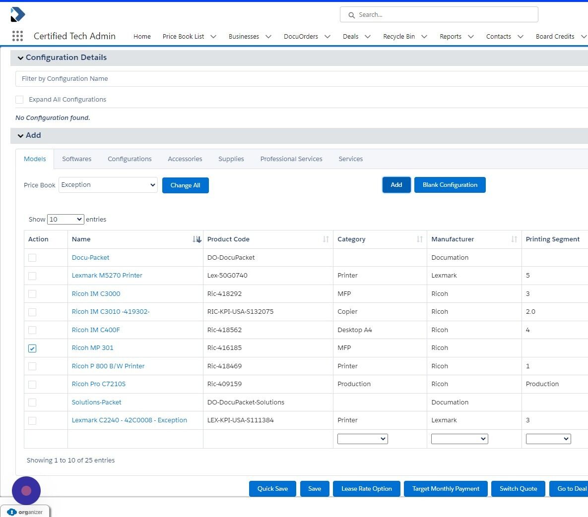 Screenshot of: The items in the Exception Price Book will be presented. Select the item(s) you need and hit "Add"