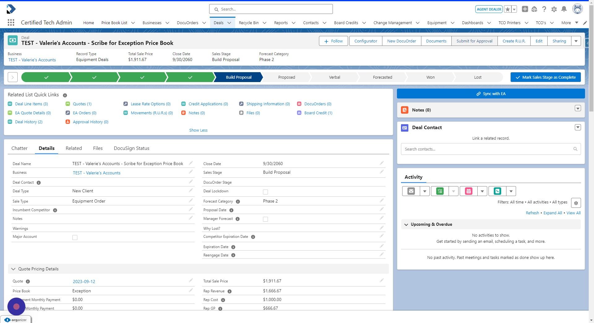 Screenshot of: You will need to start the Approval Emails by going to the button "Submit for Approval". This will open a window for you to type information regarding your deal and the "why" you need to use this device(s) from the Exception Price Book and any CPC rate approval(s) needed. This will trigger emails to the VP of Print Service and the Service Manager.