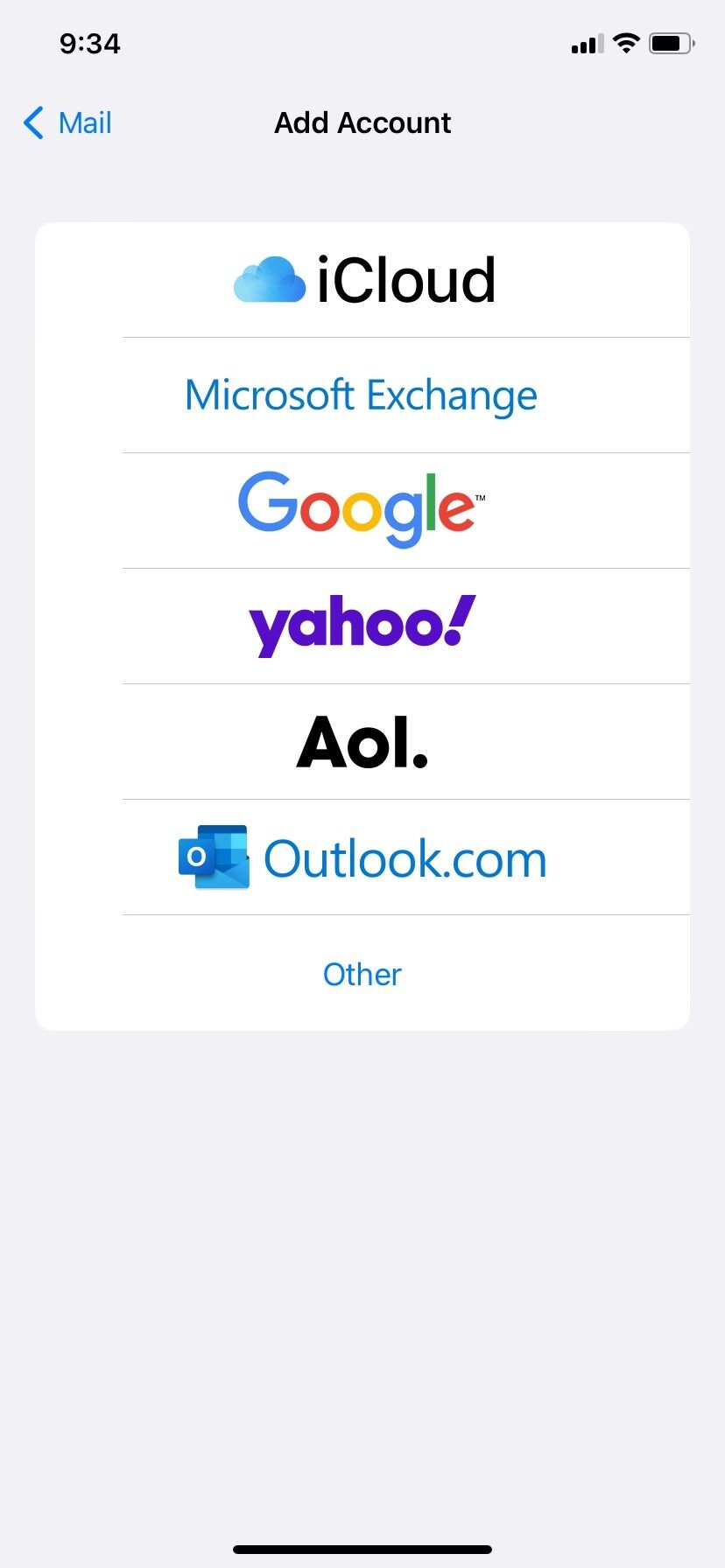 Screenshot of: Tap Microsoft Exchange.