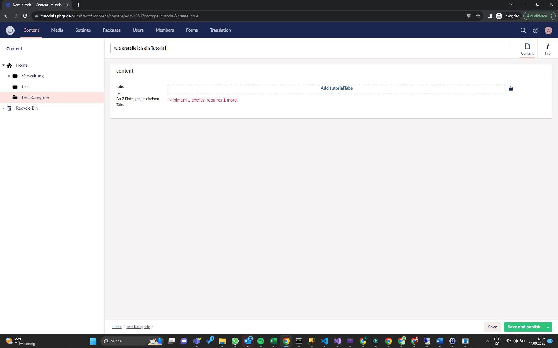 Screenshot of: Tab hinzufügen